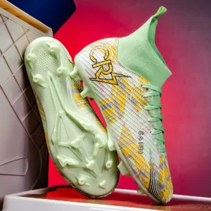 Soccer shoes with high-top design, unisex style, suitable for adults and students, breathable, for professional training.