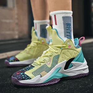 High top basketball shoes men fly woven breathable anti-slip wear absorption student sports shoes fashion outfield combat boots