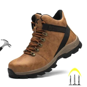 Waterproof Borwn Color Safety Shoes Men Steel Toe Work Boots Unisex Hiking Trail Anti-smash Non Slip Botas Platform Boots Hombre
